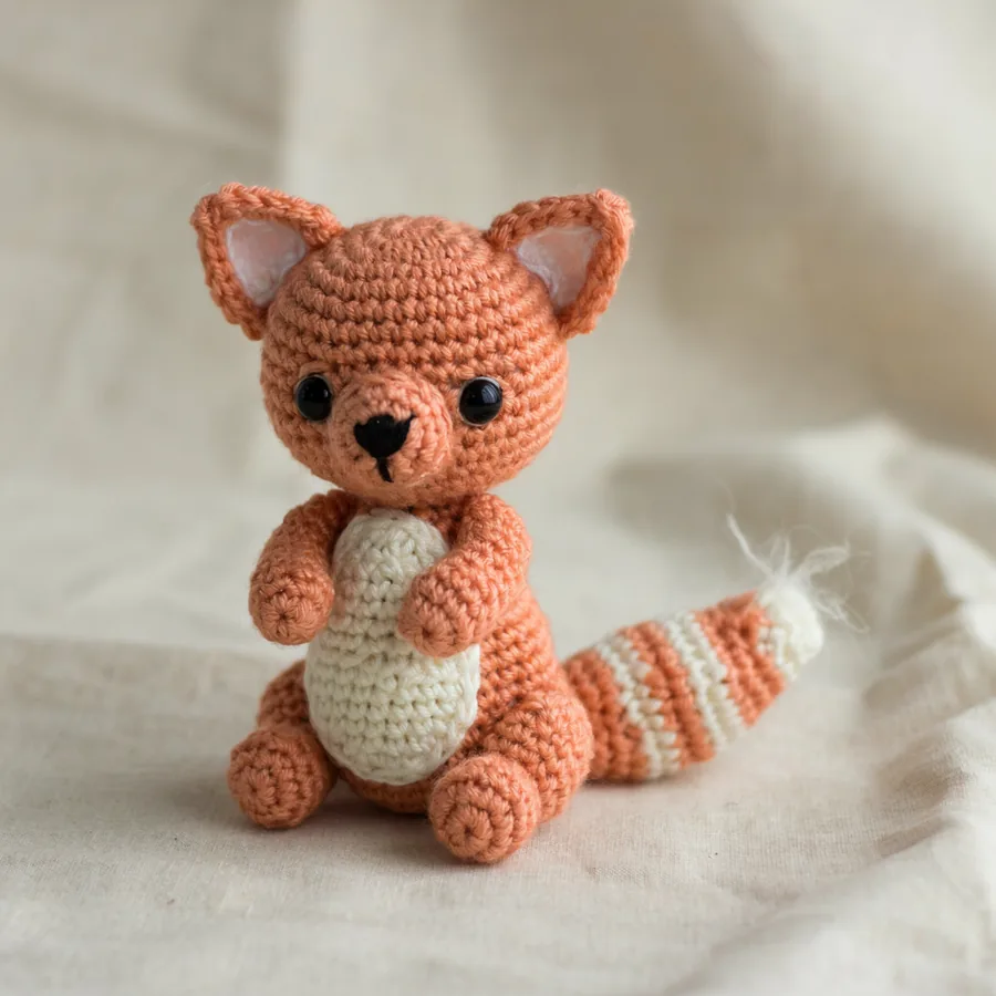 Handmade crochet amigurumi fox toy from our crochet pattern categories, a soft crochet animal plush pattern from MapleHookCrochet