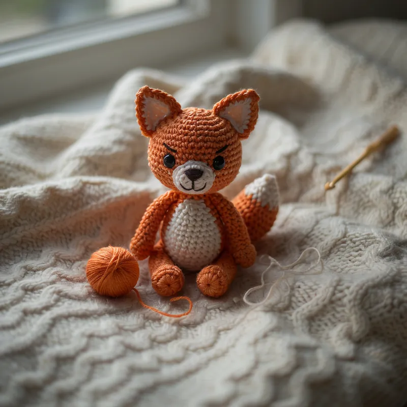 Handmade crochet amigurumi fox toy in warm orange and cream, MapleHookCrochet amigurumi pattern